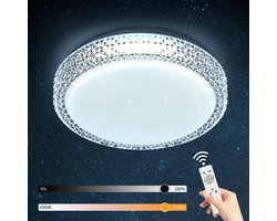 NETTLIFE Plafondlamp LED - Kristal - 30cm - Wit - Dimbaar - rond - Plafondverlichting met Afstandsbediening - Sterrenhemel Design - voor Keuken | Slaapkamer | Bureau | Woonkamer | Hal - 18W