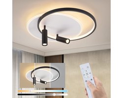 NETTLIFE Plafondlamp LED – Rond - Zwart en Wit – 2-lichts – met 2 Spot - Metaal – Dimbaar - 52W - Moderne Plafondverlichting – Met Afstandsbediening – voor Woonkamer | Slaapkamer | Eetkamer – 50cm