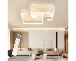 NETTLIFE Plafondlamp LED - vierkant - Wit - 60cm - 2-Lichts - 3000-6500K Dimbaar - Moderne Slaapkamerverlichting - Metaal - voor Keuken | Woonkamer | Hotel - 45W