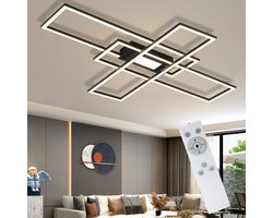 NETTLIFE Plafondlamp LED - vierkant - zwart - 3-Lichts - 3000 -6500K Dimbaar - Metaal - 50W - Moderne Slaapkamerverlichting - voor Woonkamer | Keuken | Hotel - 99cm