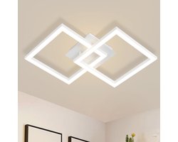 NETTLIFE Plafondlamp LED - Wit - modern - vierkant - 3000K Warm wit Licht - 2 Lichts - geometrische Design - Plafondverlichting - 24W - voor Woonkamer | Slaapkamer | Keuken | Gang