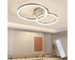 NETTLIFE Plafondlamp LED - zilver - Ring Design - 2-Lichts - Dimbaar - 46W - Moderne Plafondverlichting- met Afstandsbediening - voor Slaapkamer | Keuken | Woonkamer
