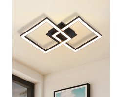 NETTLIFE Plafondlamp LED - Zwart - modern - vierkant - 3000K Warm wit Licht - 2 Lichts - geometrische Design - Plafondverlichting - 24W - voor Woonkamer | Slaapkamer | Keuken | Gang