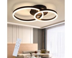 NETTLIFE Plafondlamp LED - Zwart - Ring Design - 2-Lichts - Dimbaar - 46W - Moderne Plafondverlichting- met Afstandsbediening - voor Slaapkamer | Keuken | Woonkamer