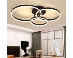 NETTLIFE Plafondlamp LED - Zwart - Ring Design - 3-Lichts - Dimbaar - 74W - Moderne Plafondverlichting- met Afstandsbediening - voor Slaapkamer | Keuken | Woonkamer