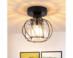 NETTLIFE Plafonnière - 1xE27 - Plafondlamp - Modern - Zwart - Metaal en kristal - Ø 15cm - Draaibaar ontwerp - Ganglamp - voor woonkamer | gang | keuken | balkon - Zonder lamp