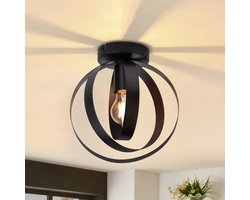 NETTLIFE Plafonnière - 1xE27 - Zwart Plafondlamp - Ø 24cm - Industrieel - Metaal - Retro Ganglamp - 360° draaibaar - voor Woonkamer Slaapkamer Restaurant