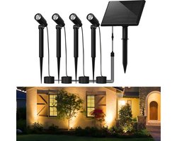 NETTLIFE Solar Tuinverlichting(4 stuks) - LED Grondspot - 4W - Zwart - 3000K Warm Wit Licht - IP65 waterdichte - Tuinverlichting - Solar lamp op Zonne-energie - 2 modi Buiten Verlichting - voor stoep | bomen | pad
