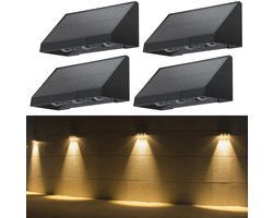 NETTLIFE Solar Wandlamp Buiten - 4 Stuks - LED Tuinverlichting - 3000K Warm Wit Licht - 2 modi Buitenlampe - IP54 waterproof - voor hek | terras | balkon | tuin - Zwart