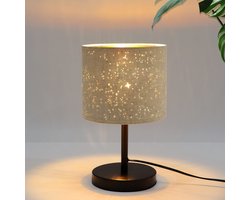 NETTLIFE Tafellamp - 1xE27 - Ø 19cm - wit - met Stoff Lampenkap - Landelijke Design - Vintage bedlamp - voor Woonkamer | Slaafkamer | Keuken