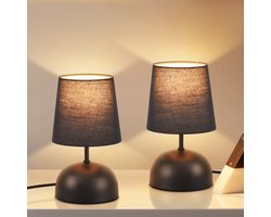 NETTLIFE Tafellamp E14 - 2 stuks - Zwart - modern - Metaal en stof - Nachtlamp met kabel - slaapkamer lamp - voor woonkamer kantoor venster hotel - Zonder lichtbron