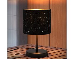 NETTLIFE Tafellamp E27 - Zwart - rond - Vintage Bedlamp - Sterrenhemel Stoffen Lampenkap - met Tuimelschakelaar - Nachtlamp Max.40W - voor slaapkamer | woonkamer | restaurant - Zonder Lichtborn