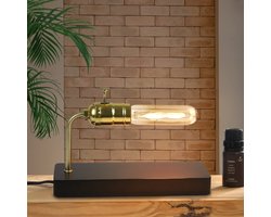 NETTLIFE Tafellamp hout - Antiek Metaal - E27 Fitting - Vintage Nachtlamp met Schakelaar - voor Woonkamer | Slaapkamer | Bed | Kantoor | Hotel - Zonder lichtbron