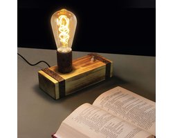 NETTLIFE Tafellamp hout - Vintage - 20CM Nachtlamp met stekker - E27 Fitting - voor Slaapkamer | Woonkamer | Studeerkamer - Zonder lichtbron