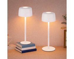 NETTLIFE Tafellamp LED - 2 Stuks - wit - Draadloos Nachtlamp - Touch Dimbaar - USB Oplaadbaar - 3 Kleurtemperaturen - In hoogte verstelbaar - Draagbare Tafellamp - voor binnen en buiten - voor Eetkamer | Slaapkamer | woonkamer | Hotel