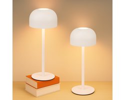NETTLIFE Tafellamp LED 2 Stuks - wit - Touch Dimbaar - In hoogte verstelbaar - Draagbare - Draadloos Nachtlamp - USB Oplaadbaar - 3 Kleurtemperaturen - IP44 - Geschikt voor Buiten & Binnen - Eetkamer Slaapkamer Woonkamer Terras Tuin Hotel