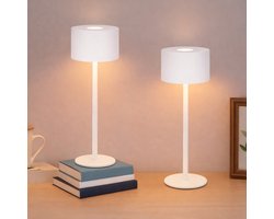 NETTLIFE Tafellamp LED - 2 Stuks - wit - Touch Dimbaar - rond - Draadloos Nachtlamp - USB Oplaadbaar - In hoogte verstelbaar - 3 Kleurtemperaturen - IP44 - Draagbare Tafellamp - voor Eetkamer | Slaapkamer | woonkamer | Hotel | Café | Restaurant