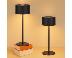 NETTLIFE Tafellamp LED - 2 Stuks - zwart - Touch Dimbaar - rond - Draadloos Nachtlamp - USB Oplaadbaar - In hoogte verstelbaar - 3 Kleurtemperaturen - IP44 - Draagbare Tafellamp - voor Eetkamer | Slaapkamer | woonkamer | Hotel | Café | Restaurant