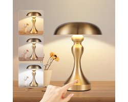 NETTLIFE Tafellamp LED draadloze - Vintage - goud - met 1800 mAh batterij - Touch Dimbaar - Bedlamp met USB oplaadbare - voor vensterbank | woonkamer | slaapkamer