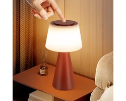 NETTLIFE Tafellamp LED - Rood - Touch Dimbaar - Oplaadbare Nachtlamp - 3600mhA Draadloos - met USB Oplaadbare Batterij - Modern - voor Woonkamer | Slaapkamer | Buiten