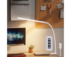 NETTLIFE Tafellamp LED - wit - Flexibel Klemlamp - 3000-6500K Dimbaar - LED Bureaulamp - 5W - Daglicht Wit - 3 Kleurtemperaturen - 5 Helderheidsniveaus - USB Oplaadbaar - voor slaapkamer | woonkamer | Werkkamer