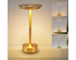 NETTLIFE Tafellamp LED - Zonne-energie - goud - Draadloze - 3600mhA Oplaadbare - Touch dimbaar - met USB en Batterij - Moderne - voor Woonkamer | Slaapkamer | Buiten