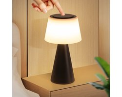 NETTLIFE Tafellamp LED - zwart - Touch Dimbaar - Oplaadbare Nachtlamp - 3600mhA Draadloos - met USB Oplaadbare Batterij - Modern - voor Woonkamer | Slaapkamer | Buiten