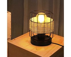 NETTLIFE Tafellamp rotan - E27 Fitting - Vintage - zwart - boho bedlamp - metaal bureaulamp - voor slaapkamer | woonkamer - Zonder lichtbron