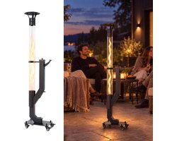 NETTLIFE Terrasverwarmer - 167 cm - 5-6 kW hoogrendementsverwarming - grote capaciteit van 2 kg - brandduur2 uur - met 4 wielen voor eenvoudige verplaatsing - geen elektriciteit/gas nodig-Zwart.-Geschikt voor terrassen|patio's| restaurants en feesten