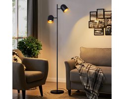 NETTLIFE Vloerlamp E14 - 2-Lichts - zwart en goud - Vintage Staande Lampen - Metaal - met voetschakelaar - 350° draaibaar - industriële Staande Lampen - voor Slaapkamer | Woonkamer | Studie - 145cm