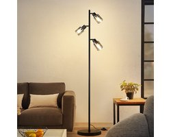 NETTLIFE Vloerlamp E14 - 3-Lichts - zwart - met glazen Lampkap - Vintage Leeslamp - Staande Lampen - 350° draaibaar - met Voetschakelaar - voor Slaapkamer | Woonkamer - Zonder Lichtborn