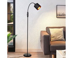 NETTLIFE Vloerlamp E14 - zwart - met stoffen Lampkap - Vintage Staande Lampen - met Tuimelschakelaar - 360° draaibaar - boho Staande Lampen - voor Slaapkamer | Woonkamer | Studie - 163cm