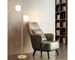 NETTLIFE Vloerlamp E27 - 2-Lichts - goud - Moderne Staande Lampen - met glazen Lampkap - 166cm Staande Lampen - met Voetschakelaar - voor Slaapkamer | Woonkamer | Kantoor - max. 25W-excl. lichtbron