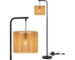 NETTLIFE Vloerlamp E27 – Zwart – Vintage Stoffen Kap – Kabelregeling – Voetschakelaar – 164cm – Slaapkamer Terras Kantoor