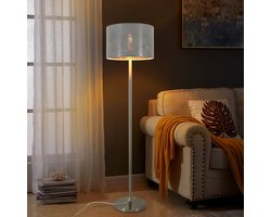 NETTLIFE Vloerlamp - grijs goud - E27 Fitting - 1-Lichts - met stoffen Lampkap - Vintage Staande lamp - met Kabel 2M - met Voetschakelaar - voor Slaapkamer | Woonkamer | Gang - Zonder Lichtborn - 144cm
