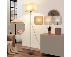 NETTLIFE Vloerlamp LED - Beige - met Stof Lampkap - 3000K-6500K Dimbaar - Vintage Staande Lampen - 4W Leeslamp - voor Slaapkamer | Woonkamer | Studie | Kinderkamer - 25.5cm