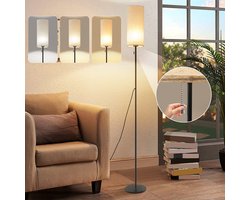 NETTLIFE Vloerlamp LED - Beige - met Stof Lampkap - cilinder - 3000K-6500K Dimbaar - Vintage Staande Lampen - 4W Leeslamp - voor Slaapkamer | Woonkamer | Studie | Kinderkamer - 14cm