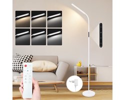 NETTLIFE Vloerlamp LED - Wit - LED Leeslamp - 3000K-6500K Dimbaar - Modern - H 137cm - Touch Switch - 5 kleurtemperaturen - 1H Timer - verstelbare Staande Lampen - voor Slaapkamer | Woonkamer | Studie | Kinderkamer - 11W