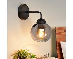 NETTLIFE Wandlamp binnen - Glas - E27 Fitting - Zwart - Vintage Wandverlichting - Glazen Bol Design - Rond Hallamp - voor Woonkamer | Slaapkamer | Restaurant | Trappenhuis - Zonder Lamp