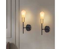 NETTLIFE Wandlamp E27- 2 stuks - Vintage - Zwart goud - Binnen Wandverlichting - Metaal Hallamp - voor Trappenhuis | Keuken | Slaapkamer | Woonkamer - Zonder Lamp