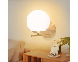 NETTLIFE Wandlamp E27 - Glas - Goud - Moderne Binnenwandlamp - Ganglamp Max.40W - Bedlamp - Wit Glazen Bol Design - Metaal - voor Trap | Woonkamer | Slaapkamer | Hal - Zonder Lichtborn