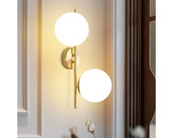 NETTLIFE Wandlamp Glas - 2xE27 - Goud - Modern Binnenwandlamp - Glazen Lampenkap - Slaapkamerlamp - Vintage Hallamp - voor Woonkamer | Trappenhuis | Hal | Bed