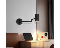 NETTLIFE Wandlamp GU10 - Zwart - Binnen Slaapkamerlamp - Modern Wandspot - Lange Arm Draaibaar - Metaal Wandverlichting - voor Woonkamer | Hal - Zonder Lichtborn