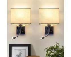 NETTLIFE Wandlamp Stof - 2 Stuks - E27 Fitting - beige - LED binnen Leeslamp - moderne draaibare bedlamp - 2W - voor Woonkamer | Slaapkamer | Hal | Hotel