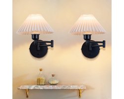 NETTLIFE Wandlamp Stof - 2 Stuks - E27 Fitting - Wit - Draaibaar Design - Binnen Wandverlichting - Vintage Hallamp MAX.40W - voor Slaapkamer | Woonkamer | Trappenhuis | Kantoor