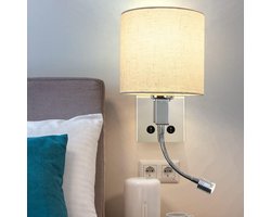 NETTLIFE Wandlamp stof- E27 Fitting - Beige - 360° draaibaar - Moderne leeslamp - LED Bedlamp - 2W - Rond - met schakelaar - voor woonkamer | Slaapkamer | hal | hotel