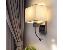 NETTLIFE Wandlamp Stof - E27 Fitting - beige - LED binnen Leeslamp - moderne draaibare bedlamp - 2W - voor Woonkamer | Slaapkamer | Hal | Hotel