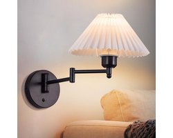 NETTLIFE Wandlamp Stof - E27 Fitting - Wit - Draaibaar Design - Binnen Wandverlichting - Vintage Hallamp MAX.40W - voor Slaapkamer | Woonkamer | Trappenhuis | Kantoor