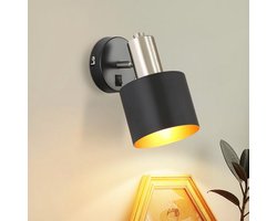 NETTLIFE Wandlamp Vintage - E27 Fitting - Zwart goud - Binnen Wandverlichting - 330° Draaibaar - Industrieel Halverlichting - met Schakelaar - Metaal - voor Slaapkamer | Keuken | Woonkamer