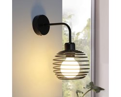 NETTLIFE Wandlamp zwart - vintage - E27 Fitting - ganglamp Binnen wandverlichting - industrieel bed lamp - voor trappenhuis | kantoor | hal | hotel - zonder lamp